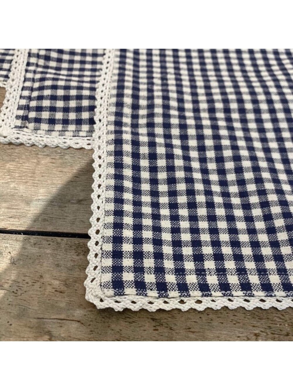 Set 4 Cloth Napkins Navy Blue White Plaid Gingham Country Cotton Table Linens